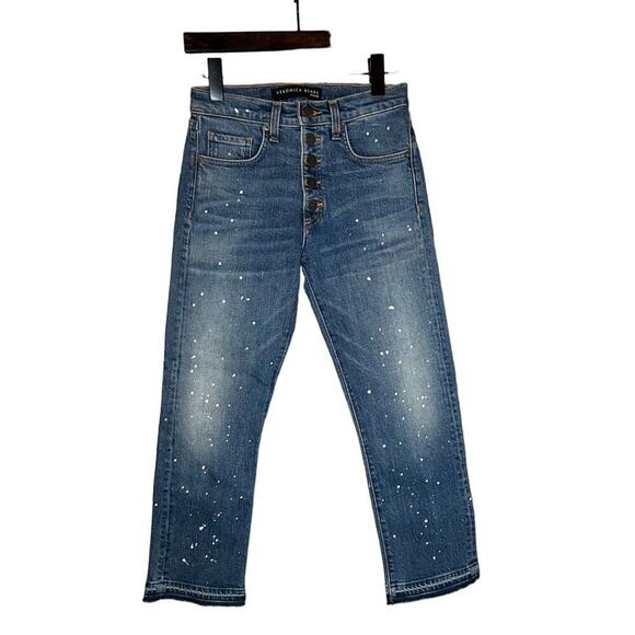 Veronica Beard NWT Women's Ines Girlfriend Crop Splatter Paint & Fray Size 25 - Picture 1 of 12